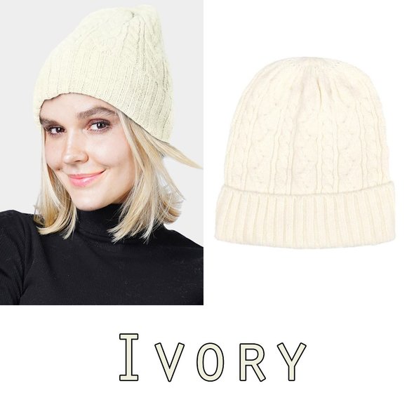 NEW Women's Cozy Warm Cable Knit Cuffed Classic Beanie Hat Mint, Gray, Ivory 1pc - Picture 14 of 14